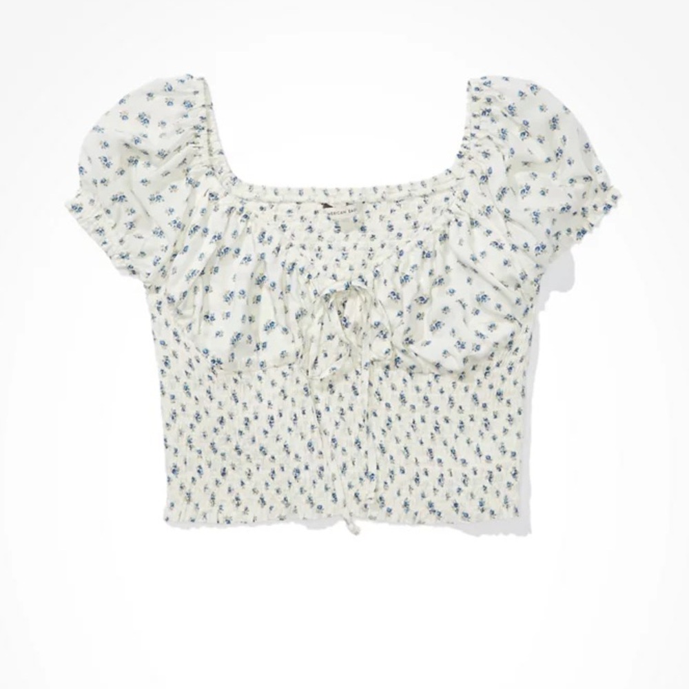 American Eagle Short Sleeve Smocked Blouse